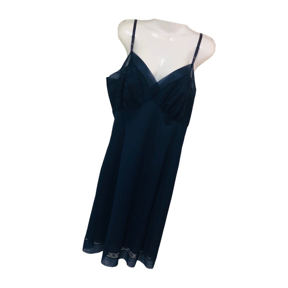 Vintage 60s Van Raalte Suavette Navy Lace Slip Dress Goth USA Coquette Y2K Sz 38